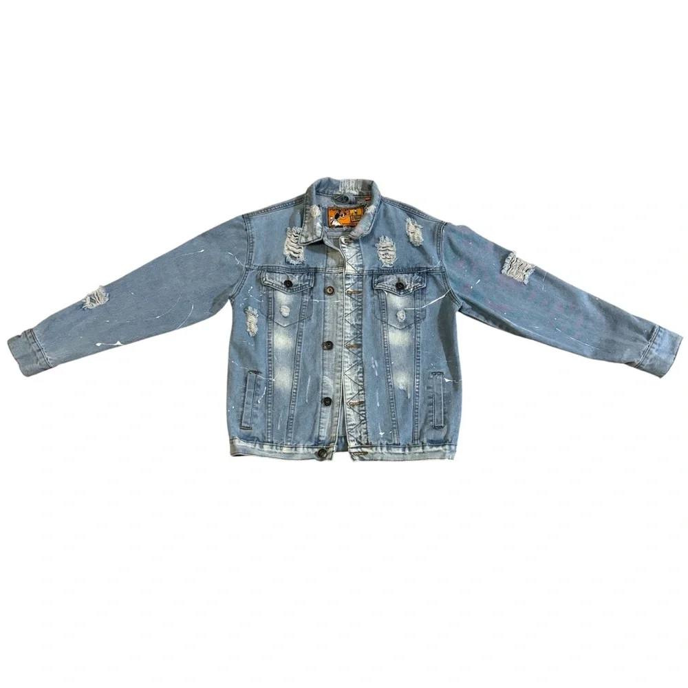 Men’s Light Blue Distressed Denim Jacket size Small - Picture 2 of 6